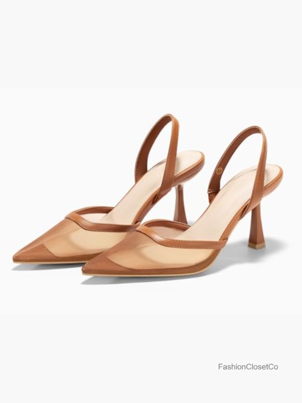 Mesh Kitten Heels Slingback Closed Pointed Toe Stiletto Pumps Party Dress Shoes - Picture 5 of 7